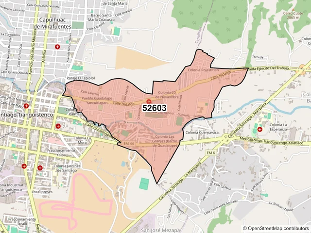 Mapa del código postal 52603, Tianguistenco, México