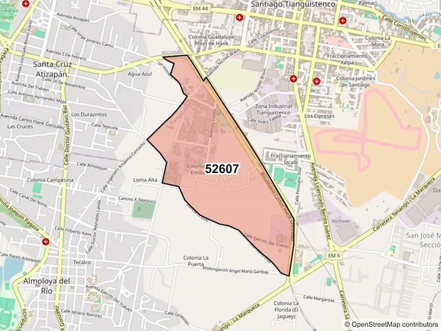 Mapa del código postal 52607, Tianguistenco, México