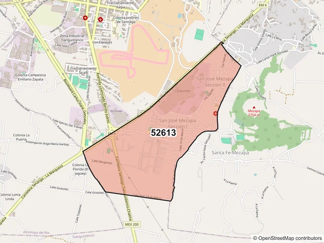 Mapa del código postal 52613, Tianguistenco, México
