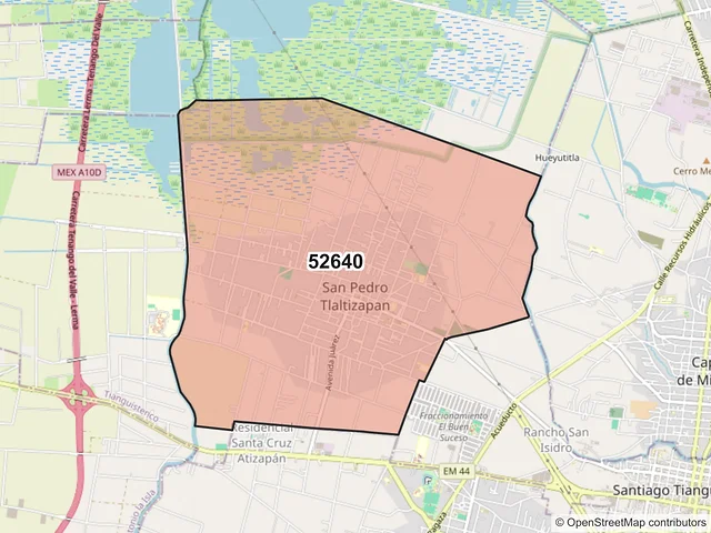 Mapa del código postal 52640, Tianguistenco, México