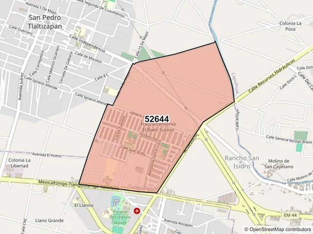 Mapa del código postal 52644, Tianguistenco, México