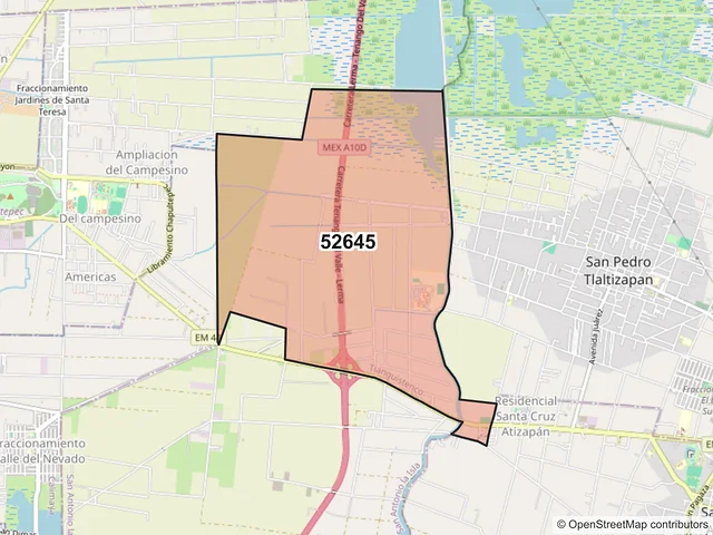 Mapa del código postal 52645, Tianguistenco, México
