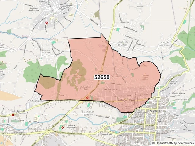 Mapa del código postal 52650, Tianguistenco, México