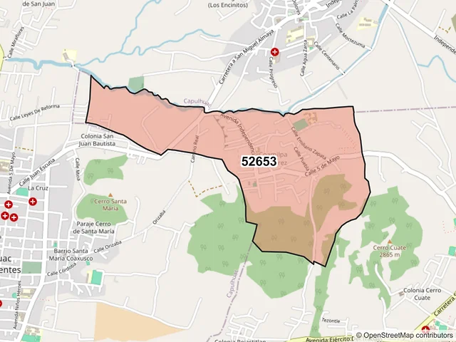 Mapa del código postal 52653, Tianguistenco, México