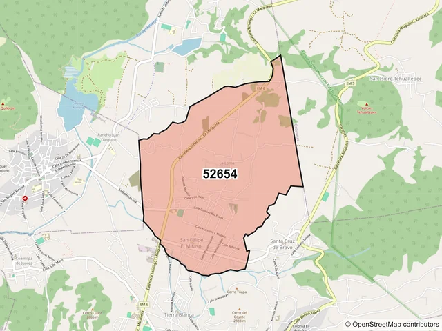 Mapa del código postal 52654, Tianguistenco, México