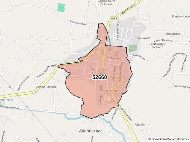 Mapa del código postal 52660, Tianguistenco, México