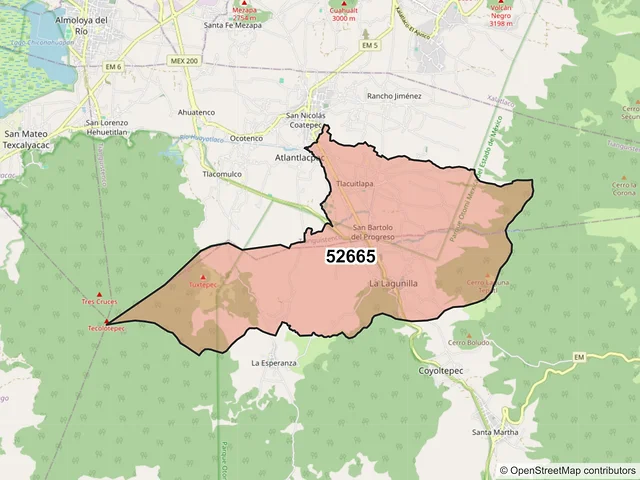 Mapa del código postal 52665, Tianguistenco, México