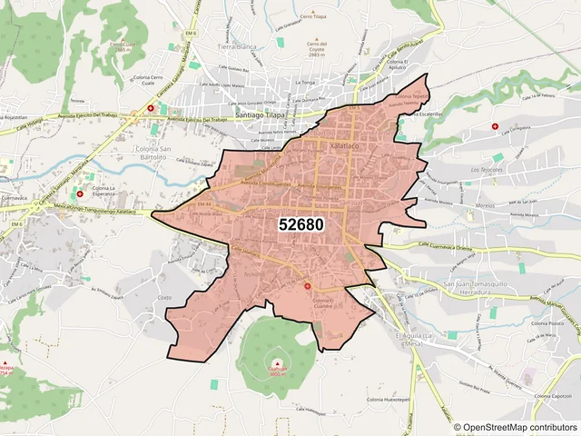 Mapa del código postal 52680, Xalatlaco, México
