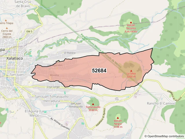Mapa del código postal 52684, Xalatlaco, México