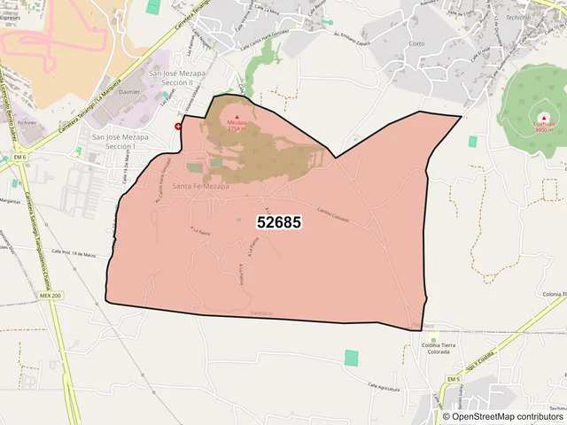 Mapa del código postal 52685, Xalatlaco, México