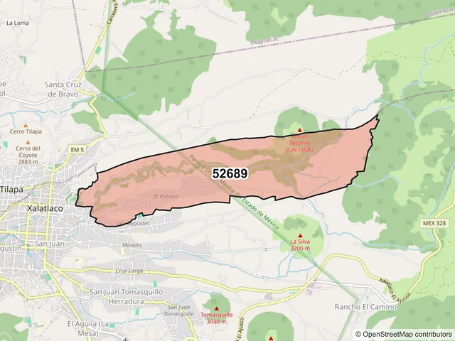 Mapa del código postal 52689, Xalatlaco, México