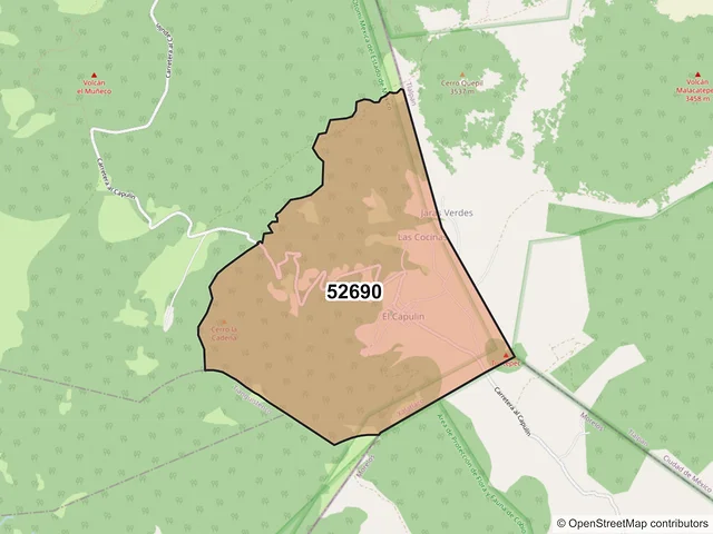 Mapa del código postal 52690, Xalatlaco, México
