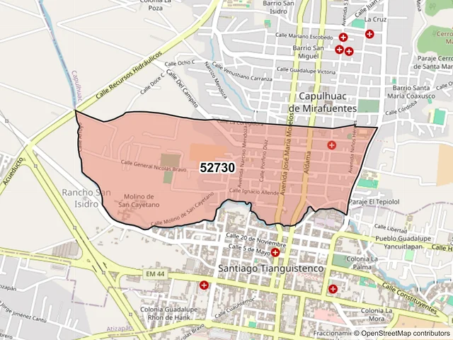 Mapa del código postal 52730, Capulhuac, México