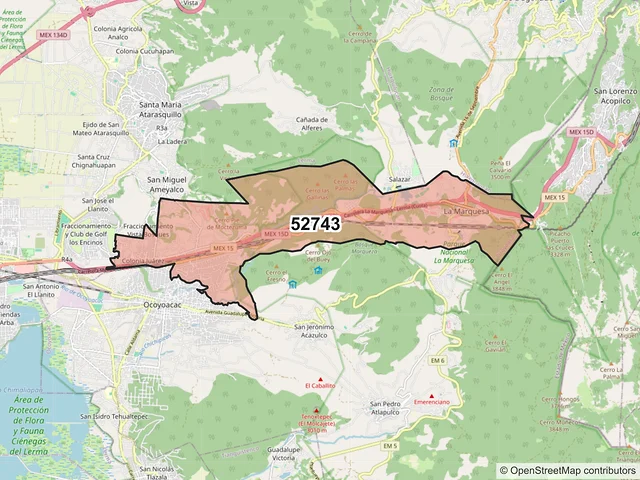 Mapa del código postal 52743, Ocoyoacac, México