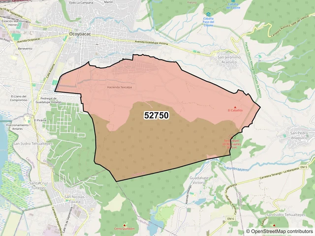 Mapa del código postal 52750, Ocoyoacac, México