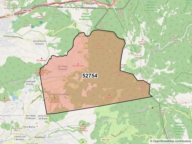 Mapa del código postal 52754, Ocoyoacac, México