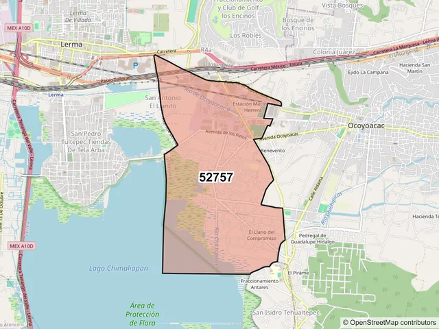 Mapa del código postal 52757, Ocoyoacac, México