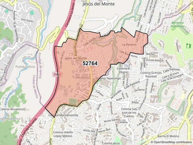 Mapa del código postal 52764, Huixquilucan, México