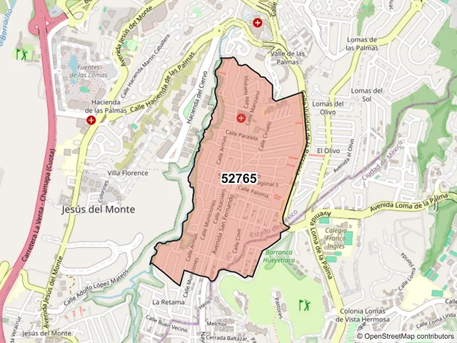 Mapa del código postal 52765, Huixquilucan, México