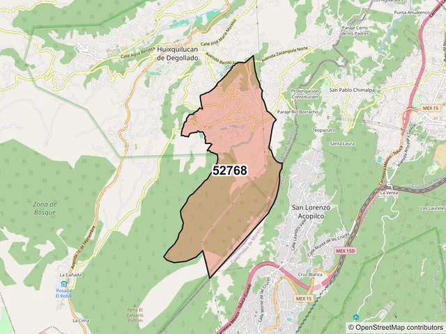 Mapa del código postal 52768, Huixquilucan, México