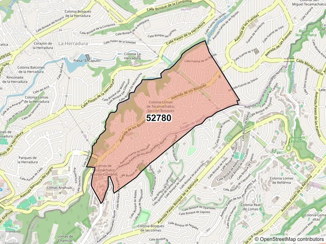 Mapa del código postal 52780, Huixquilucan, México