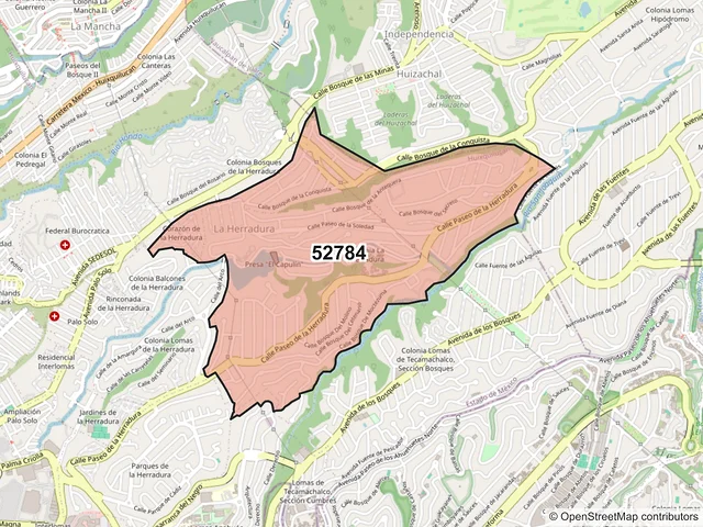 Mapa del código postal 52784, Huixquilucan, México