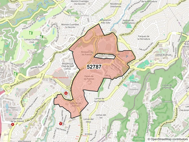 Mapa del código postal 52787, Huixquilucan, México