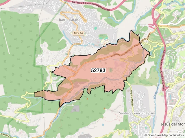 Mapa del código postal 52793, Huixquilucan, México