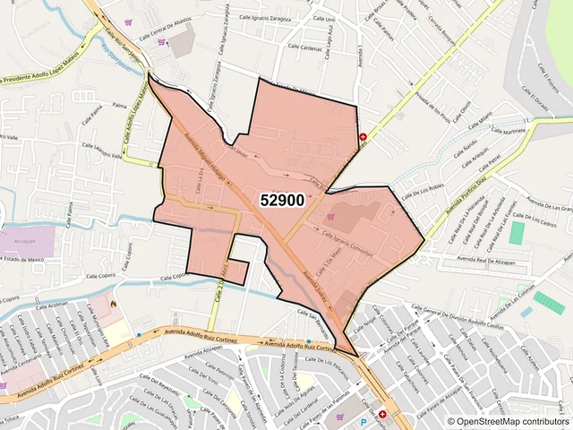 Mapa del código postal 52900, Atizapán de Zaragoza, México