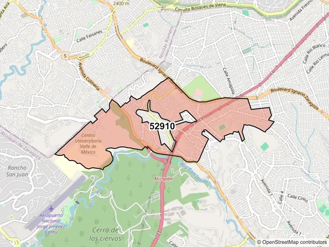 Mapa del código postal 52910, Atizapán de Zaragoza, México