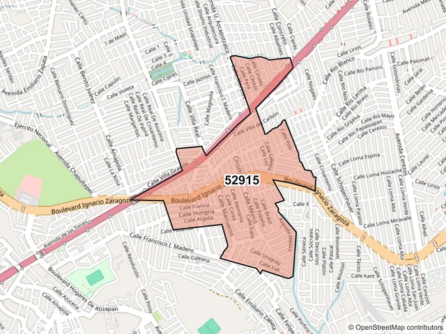Mapa del código postal 52915, Atizapán de Zaragoza, México