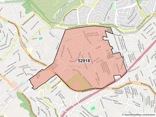 Mapa del código postal 52918, Atizapán de Zaragoza, México