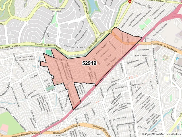 Mapa del código postal 52919, Atizapán de Zaragoza, México
