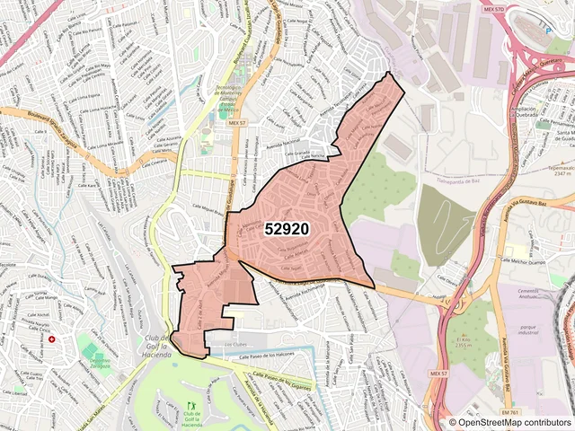 Mapa del código postal 52920, Atizapán de Zaragoza, México