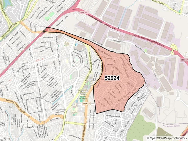Mapa del código postal 52924, Atizapán de Zaragoza, México