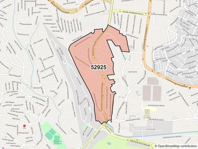 Mapa del código postal 52925, Atizapán de Zaragoza, México