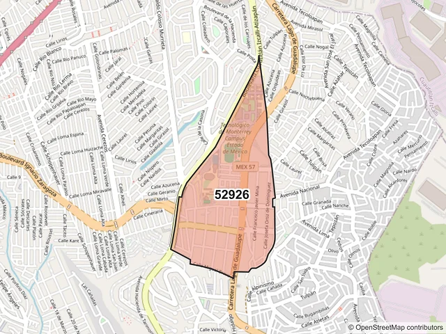 Mapa del código postal 52926, Atizapán de Zaragoza, México