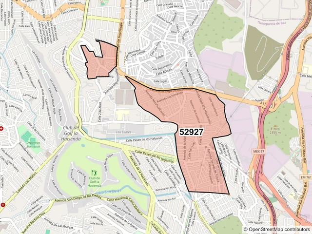 Mapa del código postal 52927, Atizapán de Zaragoza, México