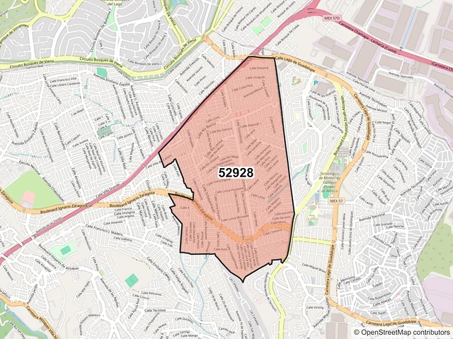 Mapa del código postal 52928, Atizapán de Zaragoza, México