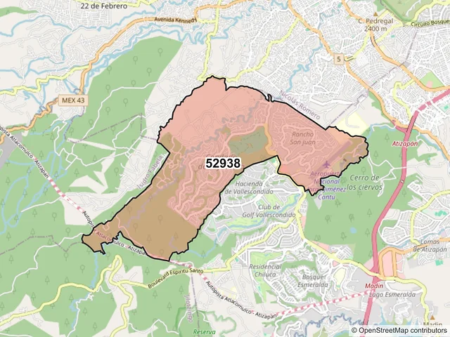 Mapa del código postal 52938, Atizapán de Zaragoza, México