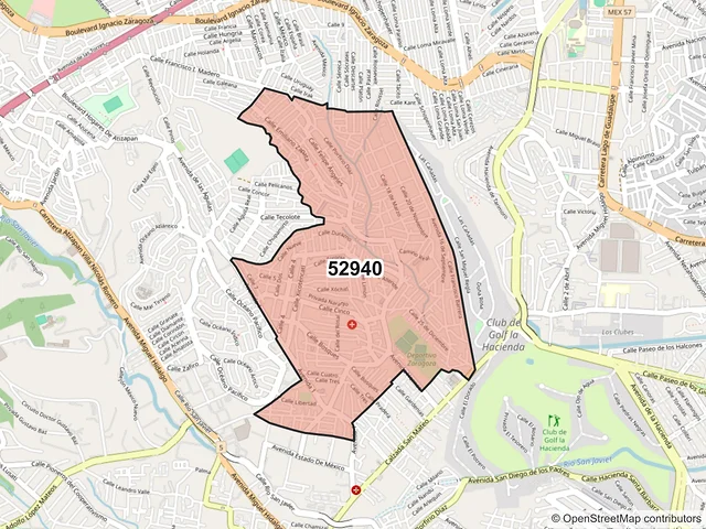 Mapa del código postal 52940, Atizapán de Zaragoza, México