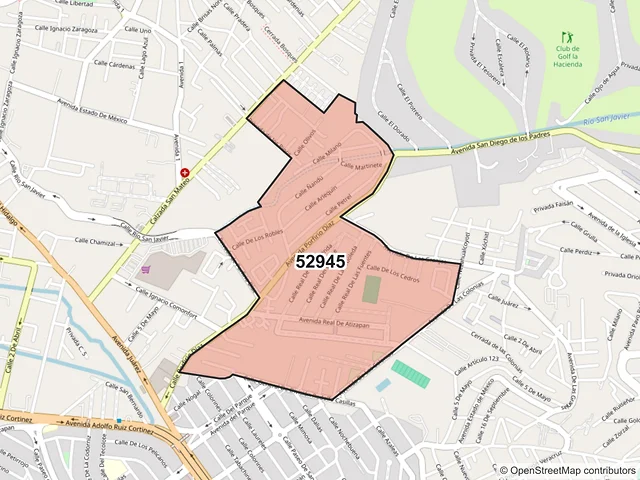 Mapa del código postal 52945, Atizapán de Zaragoza, México