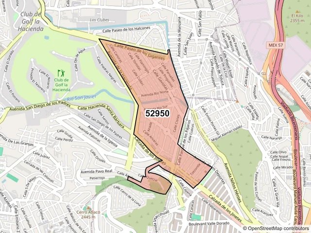Mapa del código postal 52950, Atizapán de Zaragoza, México