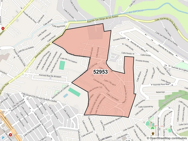 Mapa del código postal 52953, Atizapán de Zaragoza, México