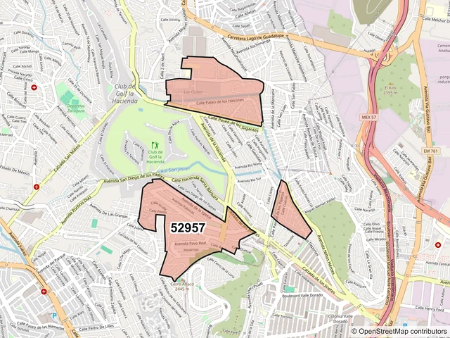 Mapa del código postal 52957, Atizapán de Zaragoza, México