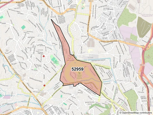 Mapa del código postal 52959, Atizapán de Zaragoza, México