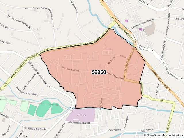 Mapa del código postal 52960, Atizapán de Zaragoza, México