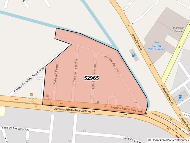 Mapa del código postal 52965, Atizapán de Zaragoza, México
