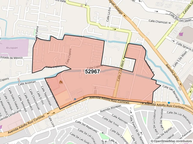 Mapa del código postal 52967, Atizapán de Zaragoza, México