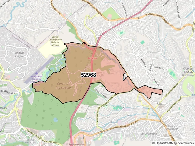 Mapa del código postal 52968, Atizapán de Zaragoza, México